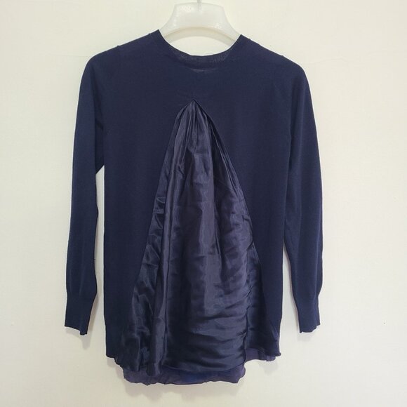 Sacai Luck Women’s Cardigan w/Layered Chiffon Hem & Front Pockets Blue Size 2 - Picture 2 of 9
